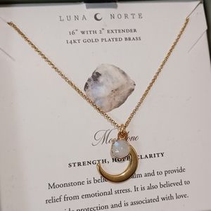 Luna Norte 14K Gold plated Necklace Cresent Moon Moonstone